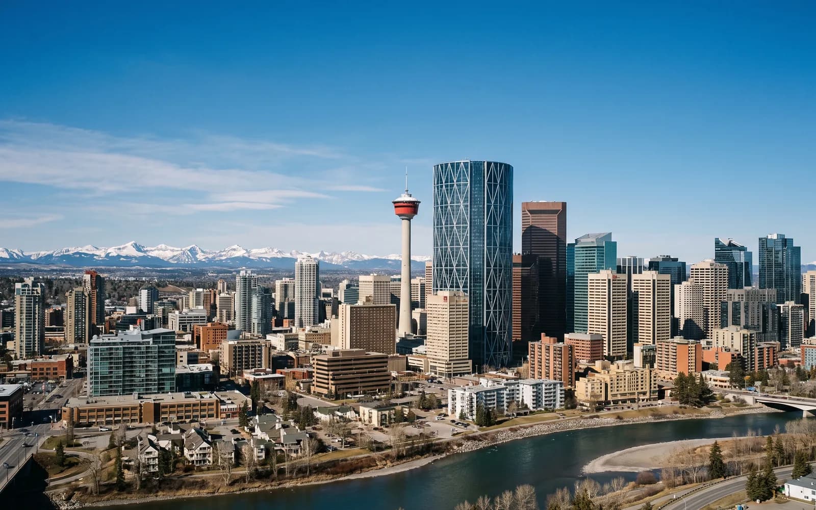 The Calgary skyline in clear daytime light