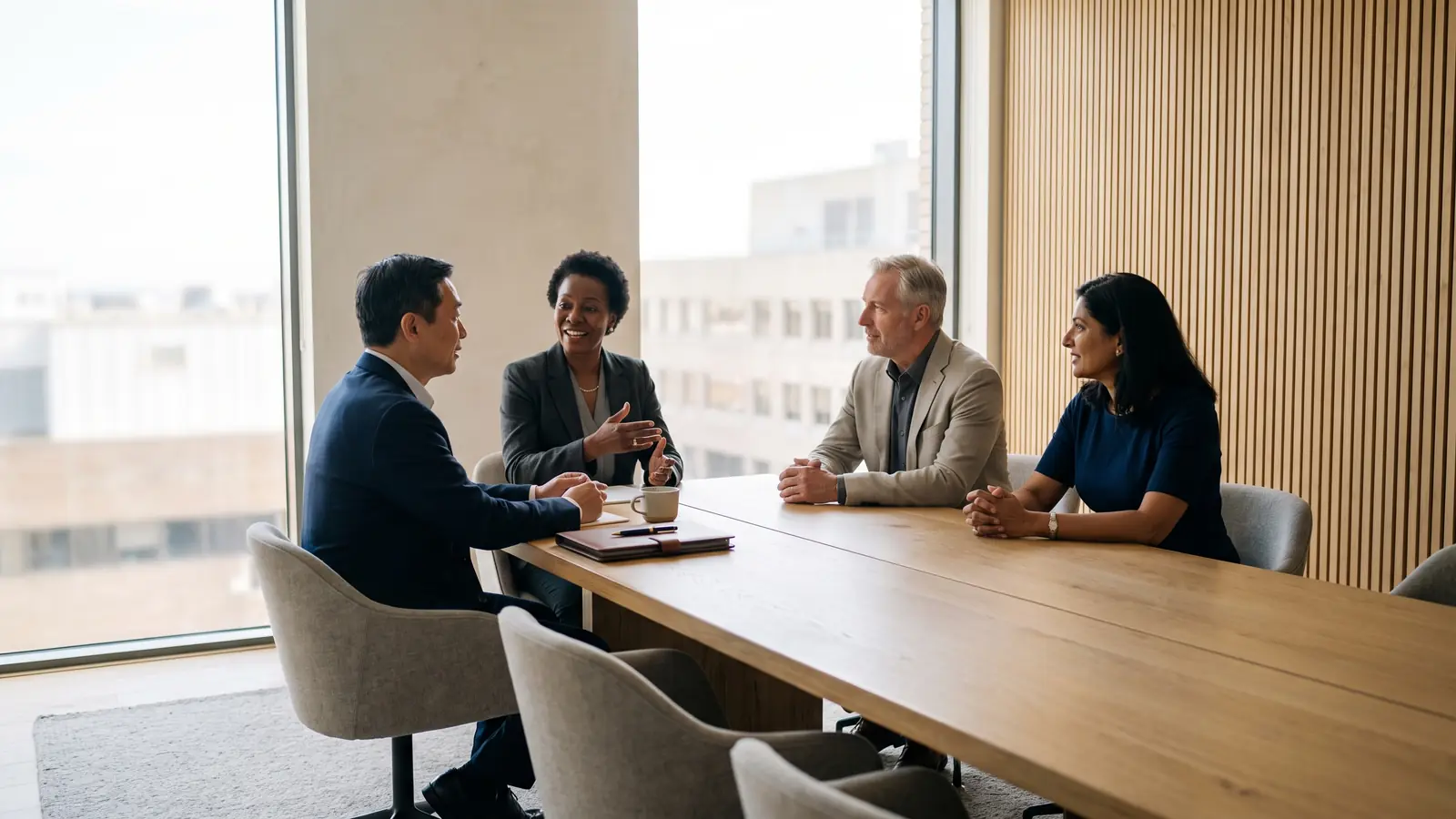 Senior leaders reviewing the numbers in a calm Calgary boardroom