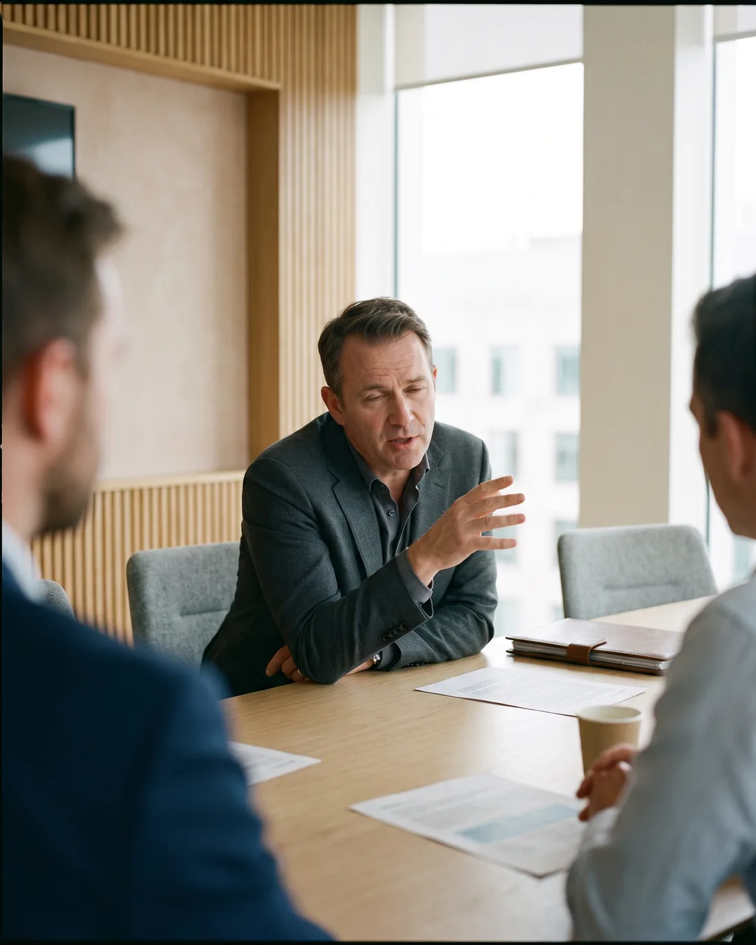 A senior CRO reviewing the work in a calm Calgary boardroom