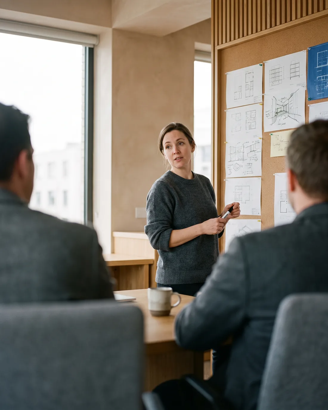 A senior CTO reviewing the work in a calm Calgary boardroom